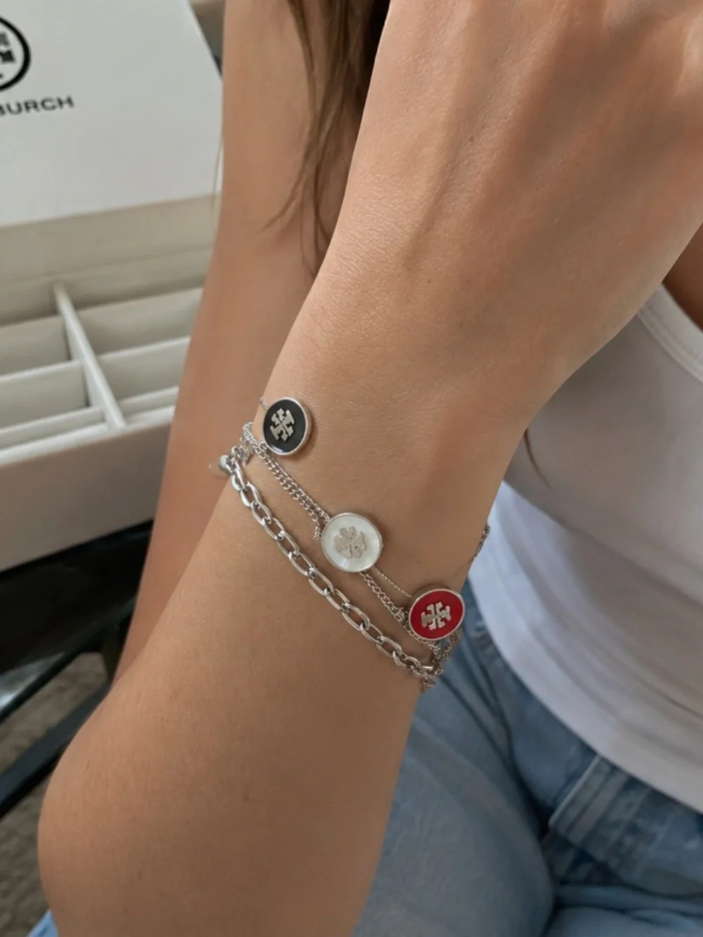 Tory Burch Silver Multi-Charm Bracelet